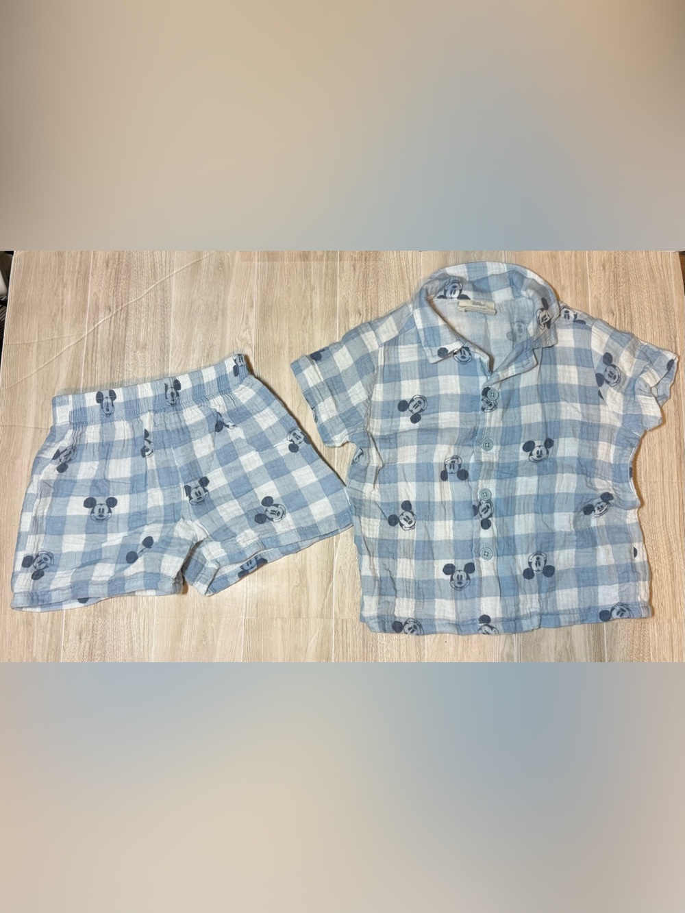 Disney Light Blue & White Plaid Mickey Pajama Set